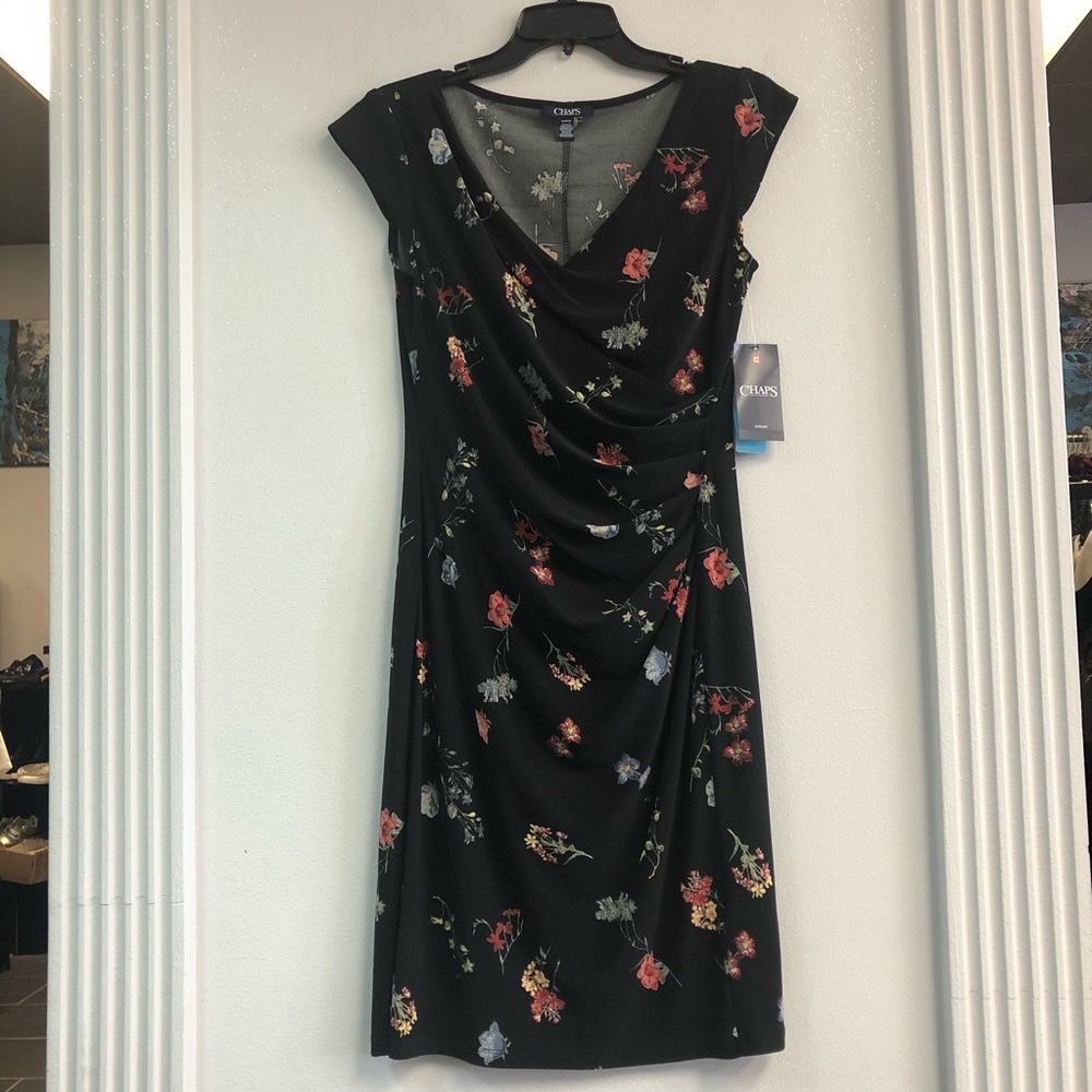 Chaps Black Knee Length with Floral Pattern Size S